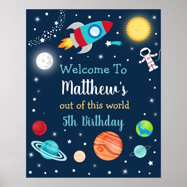 Välkommen till Space Rocket Frakt Planets Birthday Poster (Framsidan)
