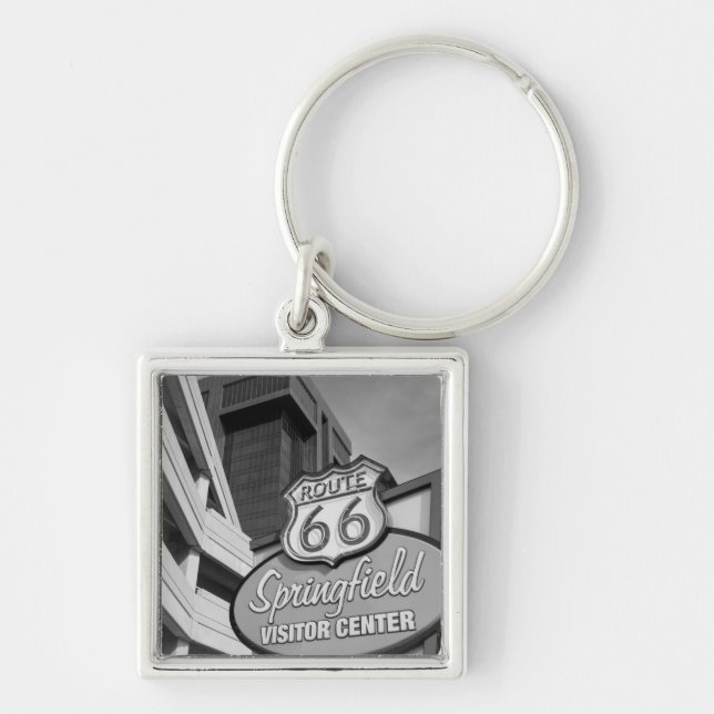Välkommen till Springfield Grayscale Fyrkantig Silverfärgad Nyckelring (Framsidan)