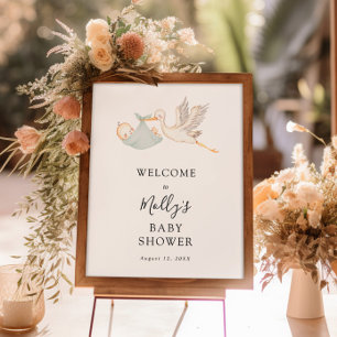 Välkommen till Stork Baby Shower för Pojke Sage Gr Poster