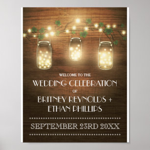 Välkommen till String Ljus Rustic Mason Burk Bröll Poster