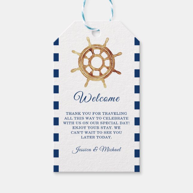 Välkommen till styrhjulet för Nautical Navy Rand Presentetikett (Framsidan)