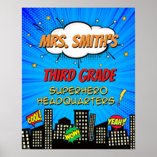 Välkommen till Superhjälten Headquarters Classroom Poster