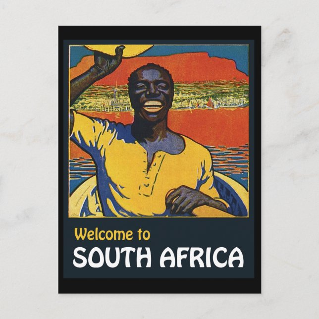 Välkommen till Sydafrika, inföding i en båt Vykort (Framsida)