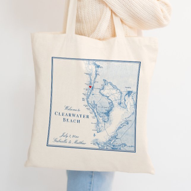 Välkommen till Tampa Bay Karta Elegant bröllop Tygkasse (Custom Tampa Bay tote bags are perfect to hold welcome bag favors for your destination wedding.)