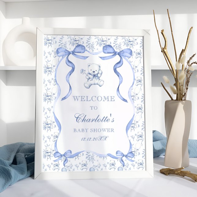 Välkommen till Toile De Jouy Nalle Baby Shower Poster (Skapare uppladdad)