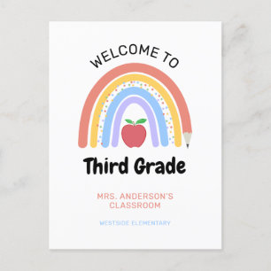 Välkommen till tredje Klass Pastel Färgad Rainbow Vykort
