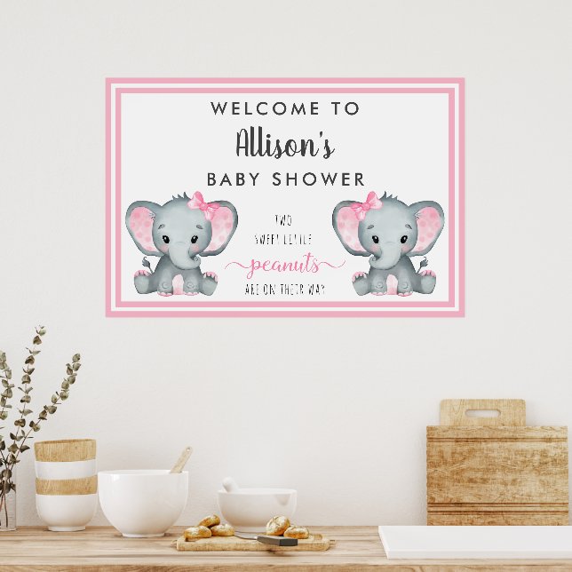 Välkommen till Twin Elephant Flicka Shower Poster (Kök)