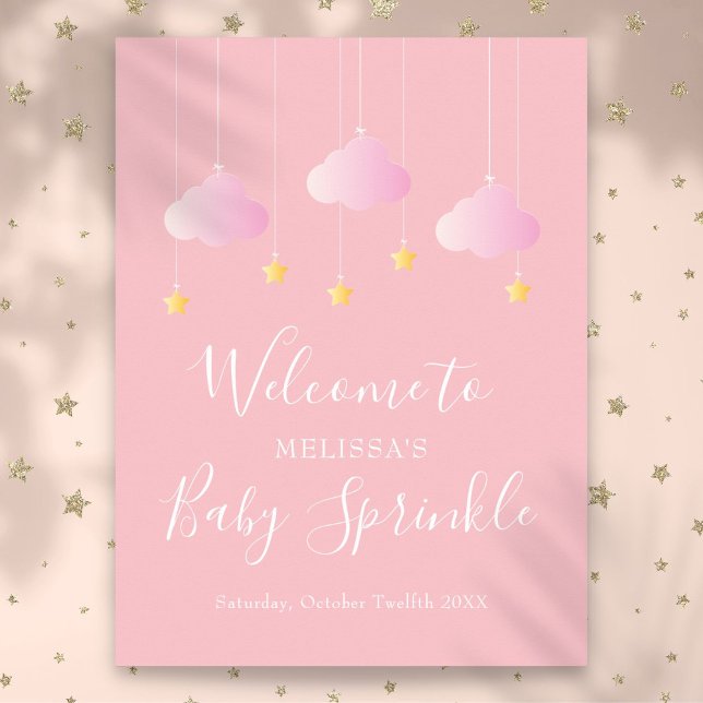 Välkommen till Twinkle Sprinkle Rosa Flicka Shower Poster (Twinkle Sprinkle Pink Baby Girl Shower Welcome Poster)