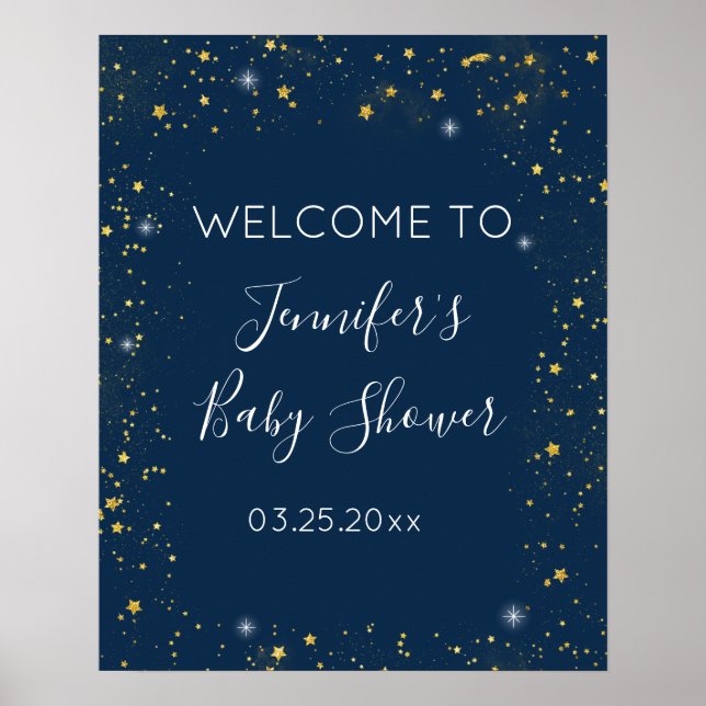 Välkommen till Twinkle Star Navy & Guld Baby Showe Poster (Framsidan)