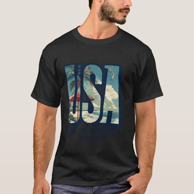 Välkommen till USA:s Bukt Beach Retro Bukt T Shirt (Framsida)