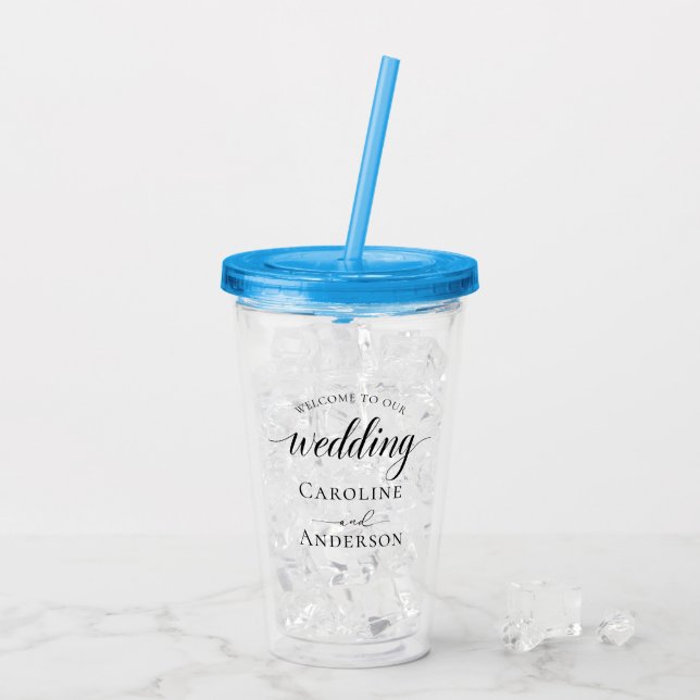 Välkommen till vår bröllopsfest  Lägg till namn Take Away Mugg (Baksida Ice)
