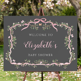 Välkommen till vår Garden Grått & Rosa Baby Shower Poster