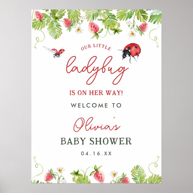 Välkommen till vår Little Ladybug Girl Baby Shower Poster (Framsidan)