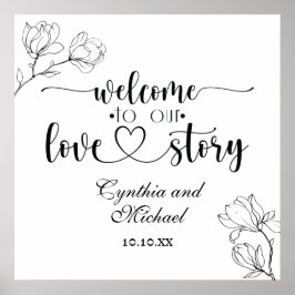 Välkommen till vår Magnolia Line Art i Kärlek Poster