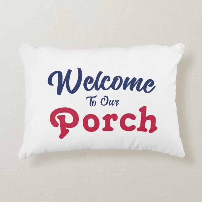 Välkommen till vår port / Alltid / Rött vitt blått Prydnadskudde (Framsidan)