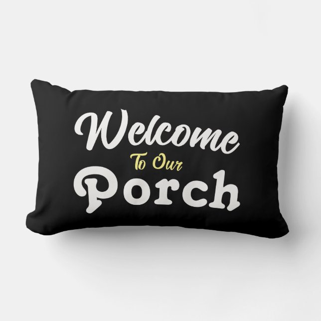 Välkommen till vår port / Alltid / Svart / Lumbarkudde (Framsida)