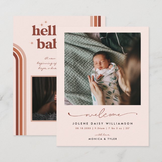 Välkommen till världen | | Retro Boho Birth (Fram/baksida)