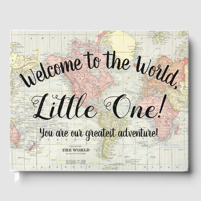 Välkommen till Världskartan Baby Shower Gästbok (Framsida)