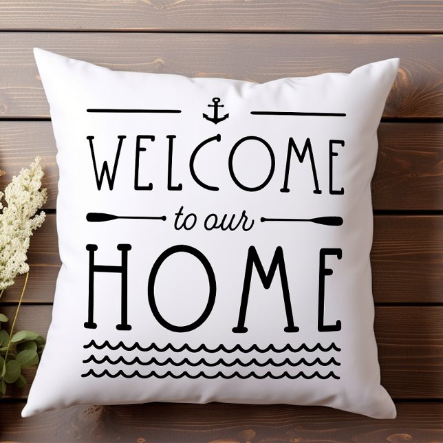 Välkommen till vårt hem Sjö House Nautical Kudde (Skapare uppladdad)