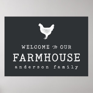 Välkommen till vårt lantbruk Land Rustic Chicken Poster