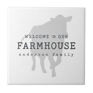 Välkommen till vårt lantbruk Land Rustic Cow Kakelplatta