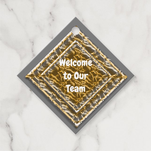 Välkommen till vårt team Metallic Guld Silver Diam Gåvor Etiketter (Framsida)
