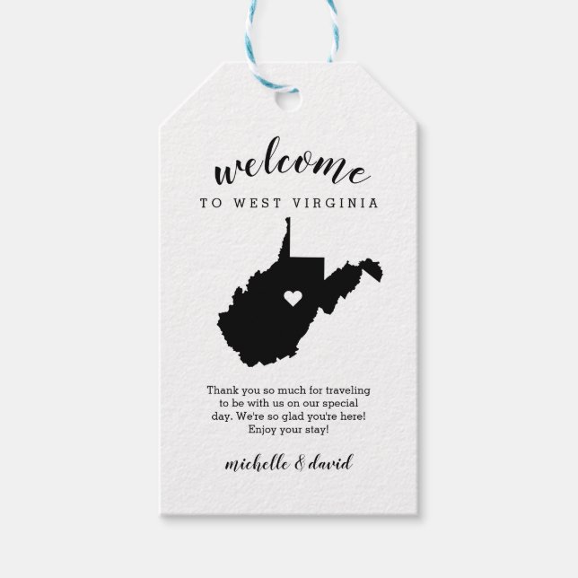 Välkommen till Väster Virginia | Kalligrafi Bröllo Presentetikett (Framsidan)