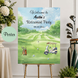 Välkommen till vattenfärg golfbanans pensionsfest poster