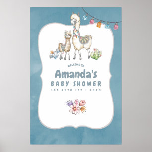 Välkommen till vattenfärg Llama-babyshower Poster