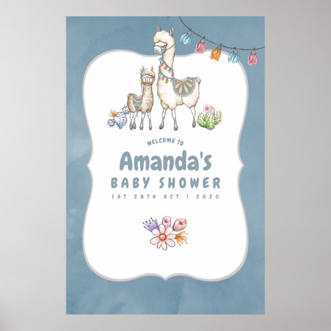 Välkommen till vattenfärg Llama-babyshower Poster (Framsidan)