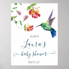 Välkommen till vattenfärgskolibri baby shower poster