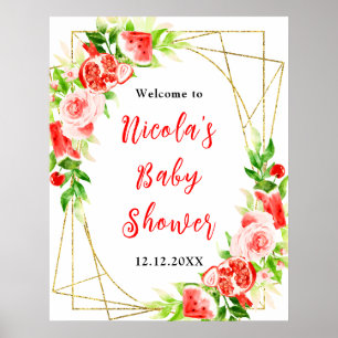 Välkommen till vattenmelon granatäpple baby shower poster