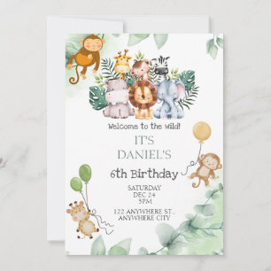 Välkommen till Vilden Kids Safari Zoo Birthday Inbjudningar