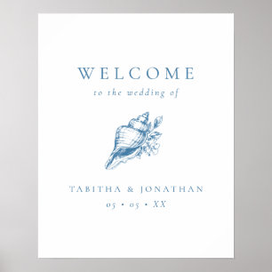 Välkommen till vintage Blue Seashell Beach Wedding Poster