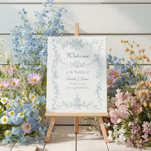 Välkommen till vintage Fransk Blue Bröllop Ram Poster