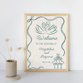 Välkommen till vintage Hand plockade Teal Retro Br Poster