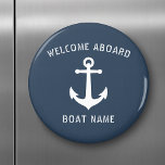 Välkommen till Vintagen Nautical Anchor Boat Namn Magnet<br><div class="desc">Snyggt runt kylmagnet med "välkommen ombord",  personlig-båt namn eller annan frakt och anpassningsbar-vintage-ankare i vitt på havets grått-blått eller välj färg i bakgrunden för att matcha din dekoration. Gör en underbar unik gåva.</div>