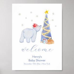 Välkommen till vinter-Santa isbjörn baby shower Poster