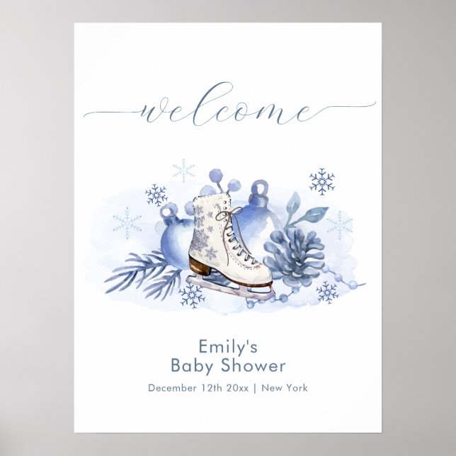 Välkommen till vinter snöflinga isdans baby shower poster (Framsidan)