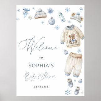 Välkommen till vinterkläder för pojkbabyshower poster
