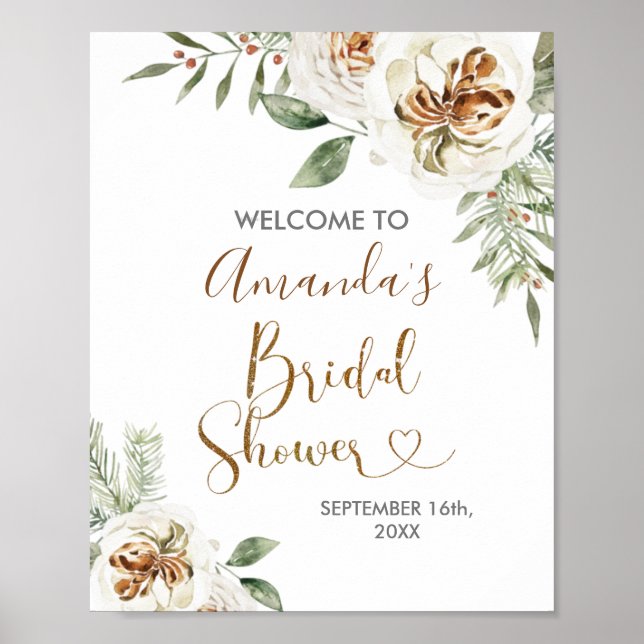 Välkommen till vintervita blommande bröllopsdusch poster (Framsidan)