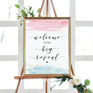 Välkommen till Watercolor Blue and Rosa Gender Rev Poster