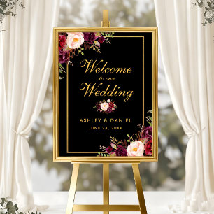Välkommen till Watercolor Burgundy Black Guld Bröl Poster