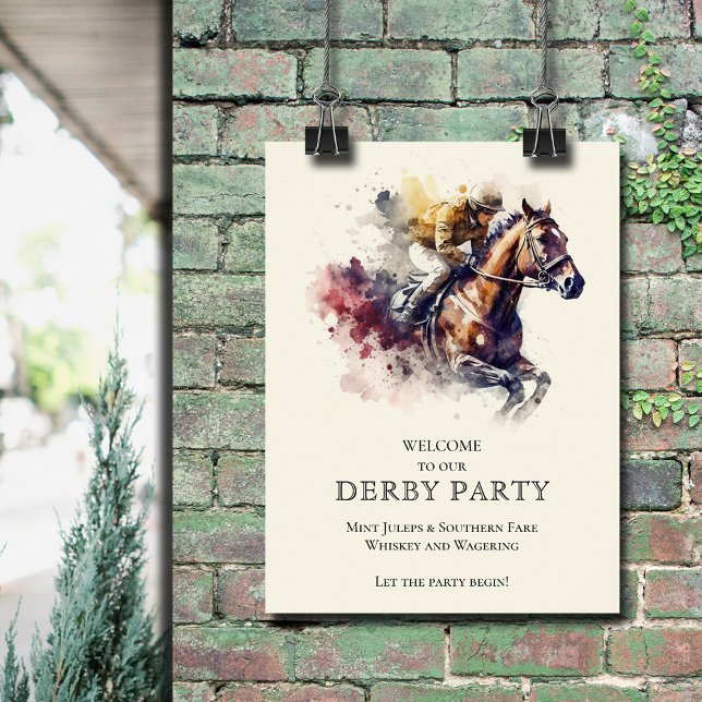 Välkommen till Watercolor Racehorse Derby Poster (Watercolor Racehorse Derby Welcome Poster)