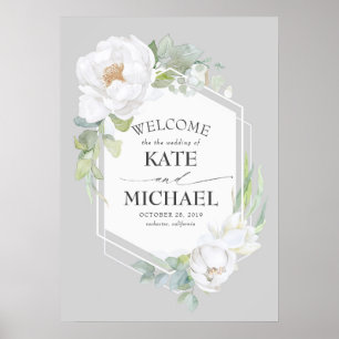 Välkommen till White Blommigt Greenery Geometric B Poster