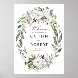 Välkommen till White Greenery Blommigt Romantic Br Poster