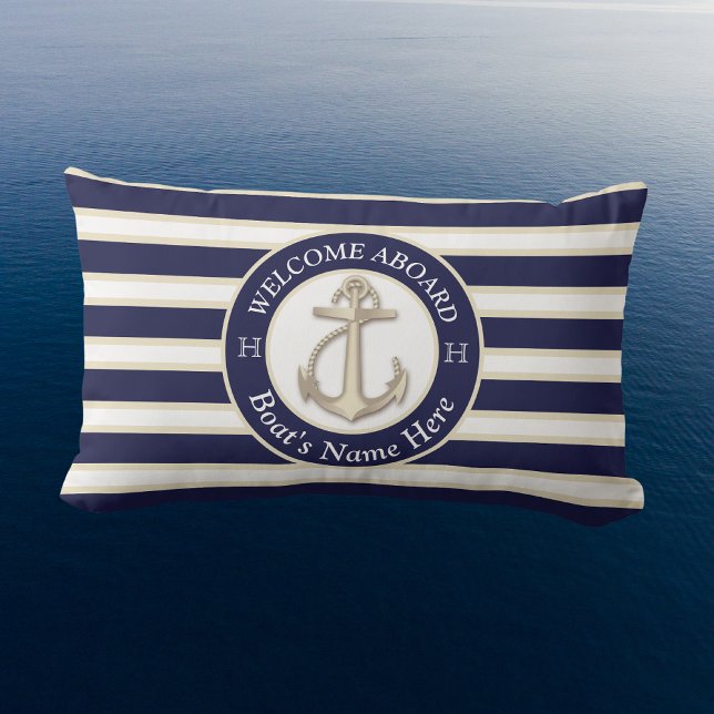 Välkommen till White Navy Blue Rand Boat Namn Anch Lumbarkudde (Skapare uppladdad)