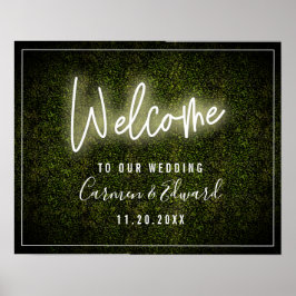 Välkommen till White Neon Boxwood Bröllop Poster