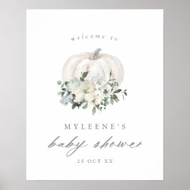 Välkommen till White Pumpkin and Flowers Baby Show Poster
