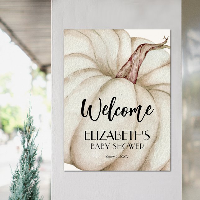 Välkommen till White Pumpkin Fall Baby Shower Poster (White Pumpkin Fall Baby Shower Welcome Sign Poster)